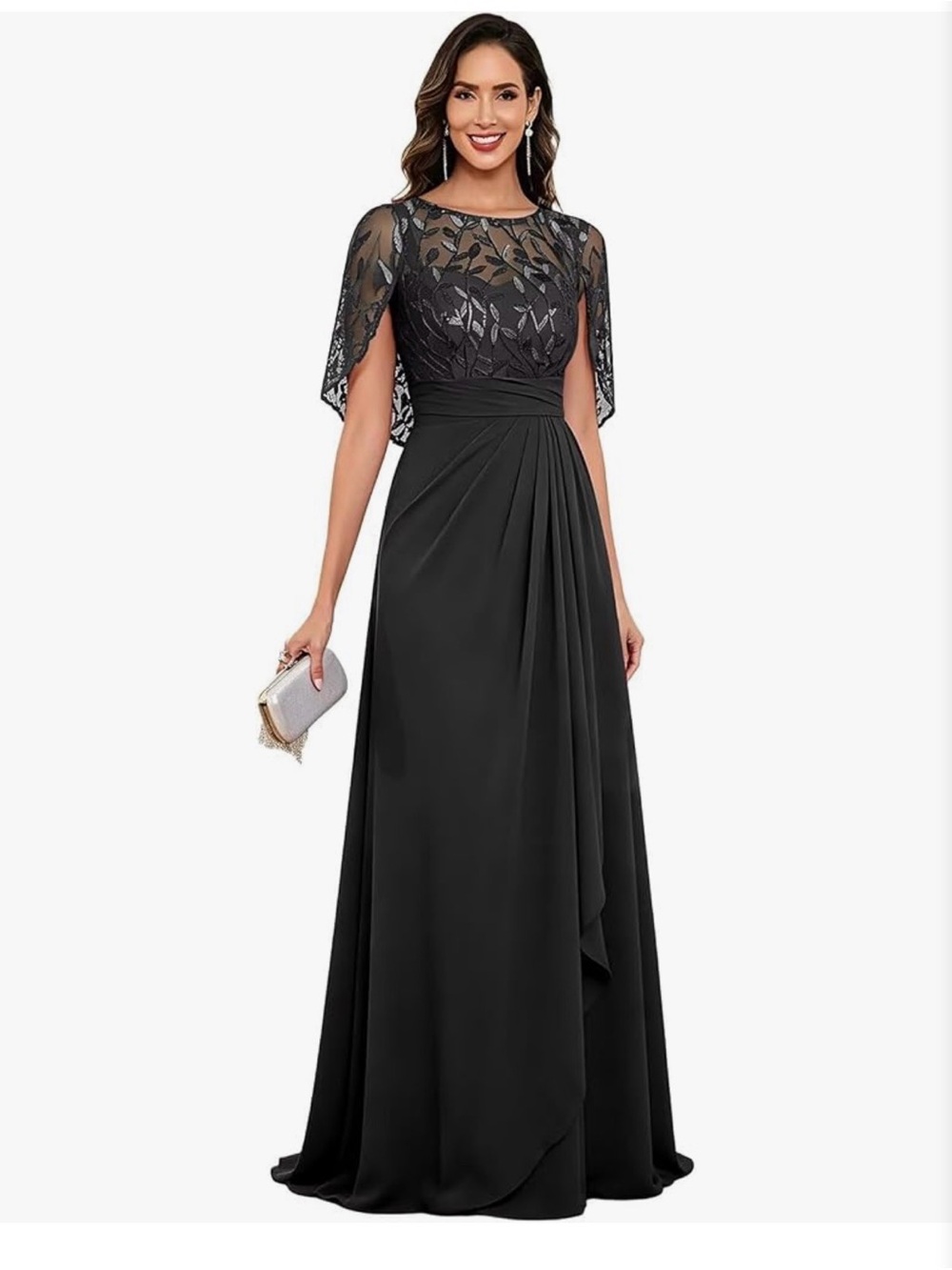 Elegant Black Evening Gown with Lace Bodice